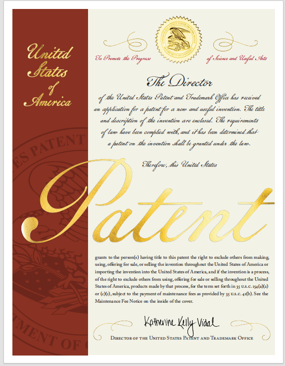 US Patent Certificate